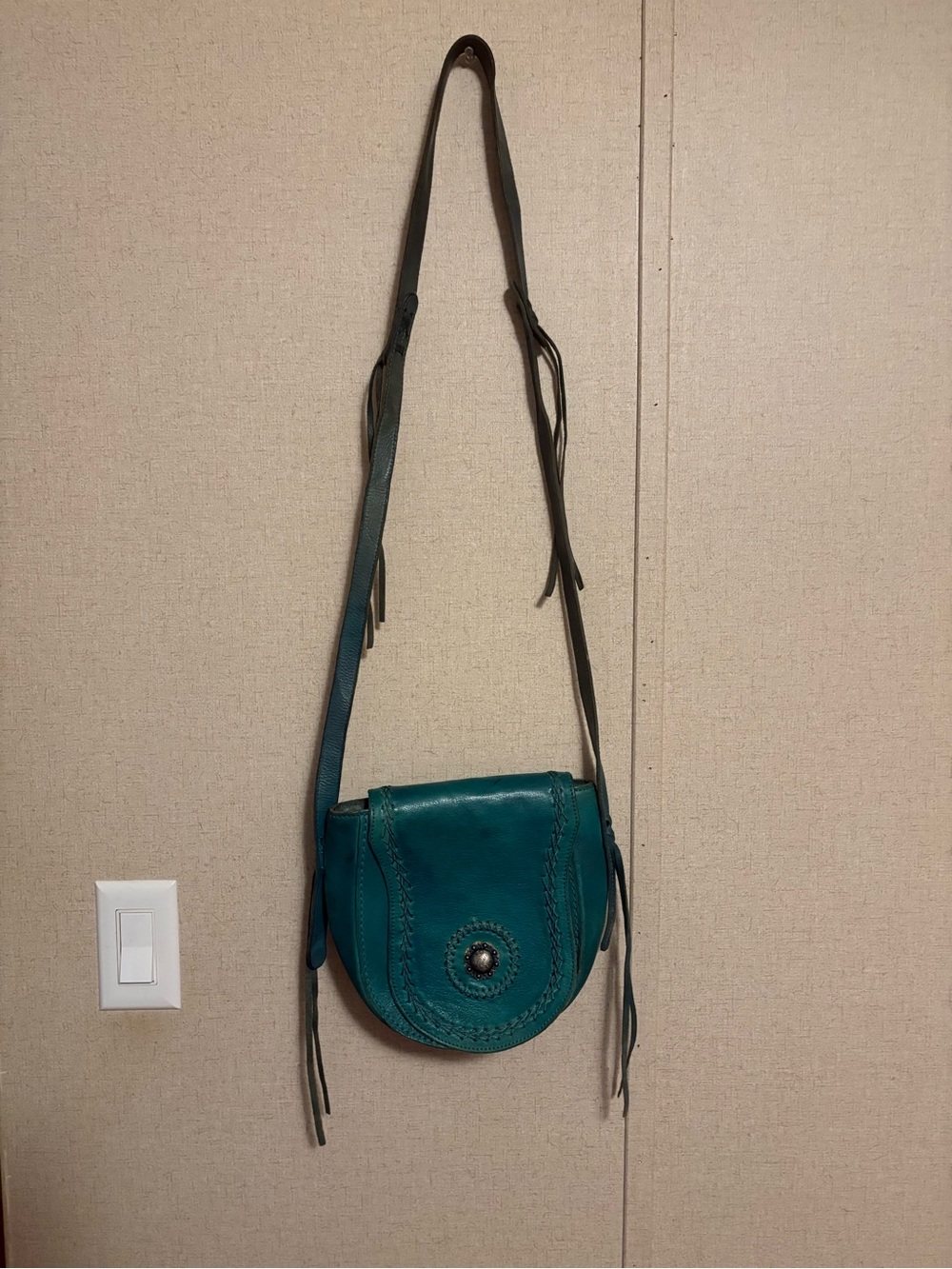 Montana West Teal Leather Braided Crossbody Saddle Bag